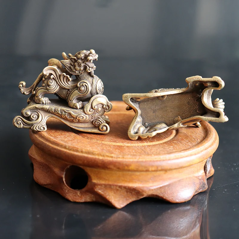 Bronz Antic Chinez Animal Mitic Statuie Mici Ornamente Vintage De Cupru 1 Pereche De Norocos Pixiu Cifre Birou Decoratiuni Ceai Animale De Companie