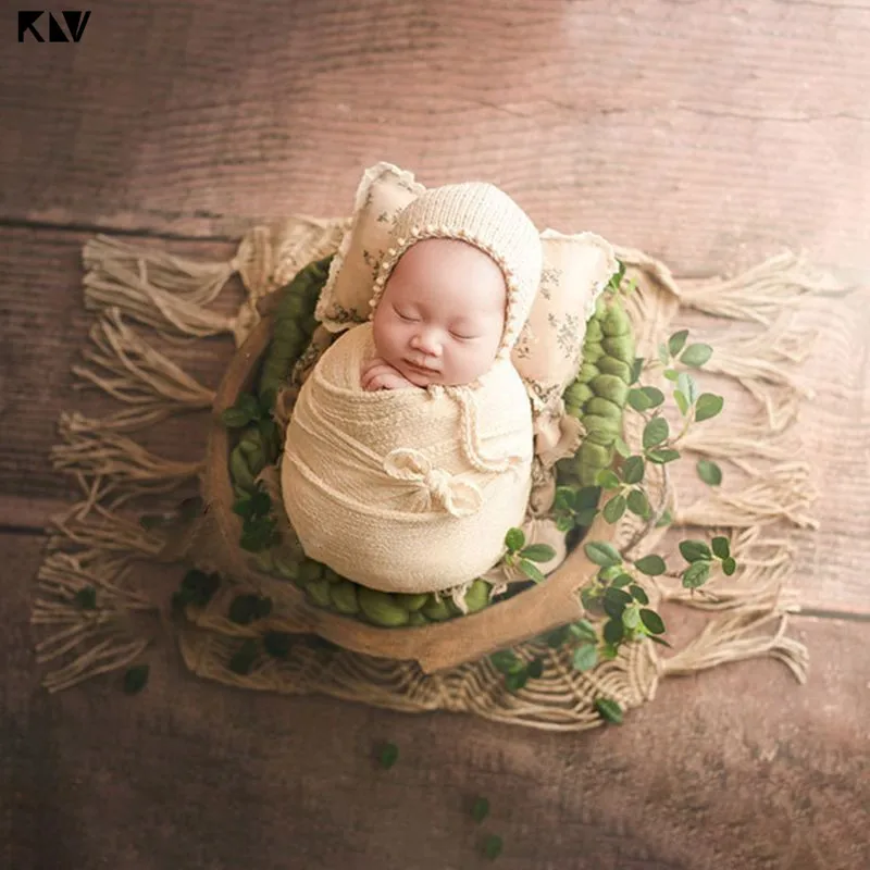 KLV Nou-născut Recuzită Fotografie cu Margele Lână Copil Pălărie Copil Capac Moale Bonete Foto de Nou-născut care Prezintă Accesorii de Fotografiere