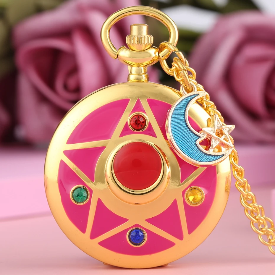 De lux de Moda Cuarț Ceas de Buzunar Cosplay Anime Sailor Moon Star Colier Pandantiv pentru Femei Fete se Uita la Top Cadouri + Cat Accesoriu