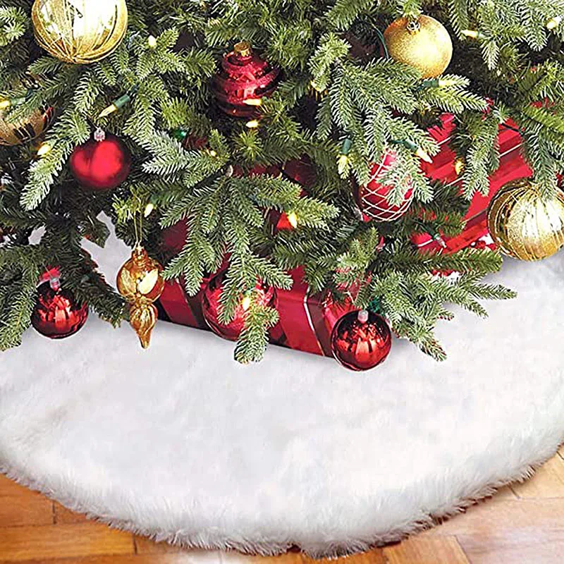 Alb Pom De Crăciun Fusta De Pluș Faux Blana Xmas Copac Covor Vesel Decoratiuni Pentru Pomul De Craciun Ornament De Anul Nou Navidad Decor Acasă