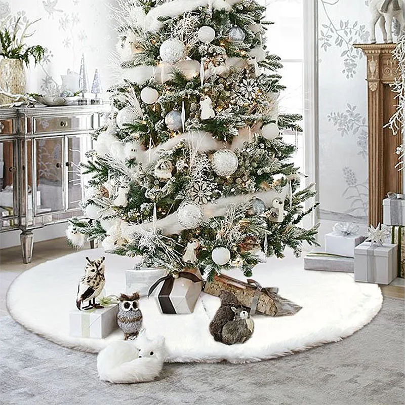 Alb Pom De Crăciun Fusta De Pluș Faux Blana Xmas Copac Covor Vesel Decoratiuni Pentru Pomul De Craciun Ornament De Anul Nou Navidad Decor Acasă