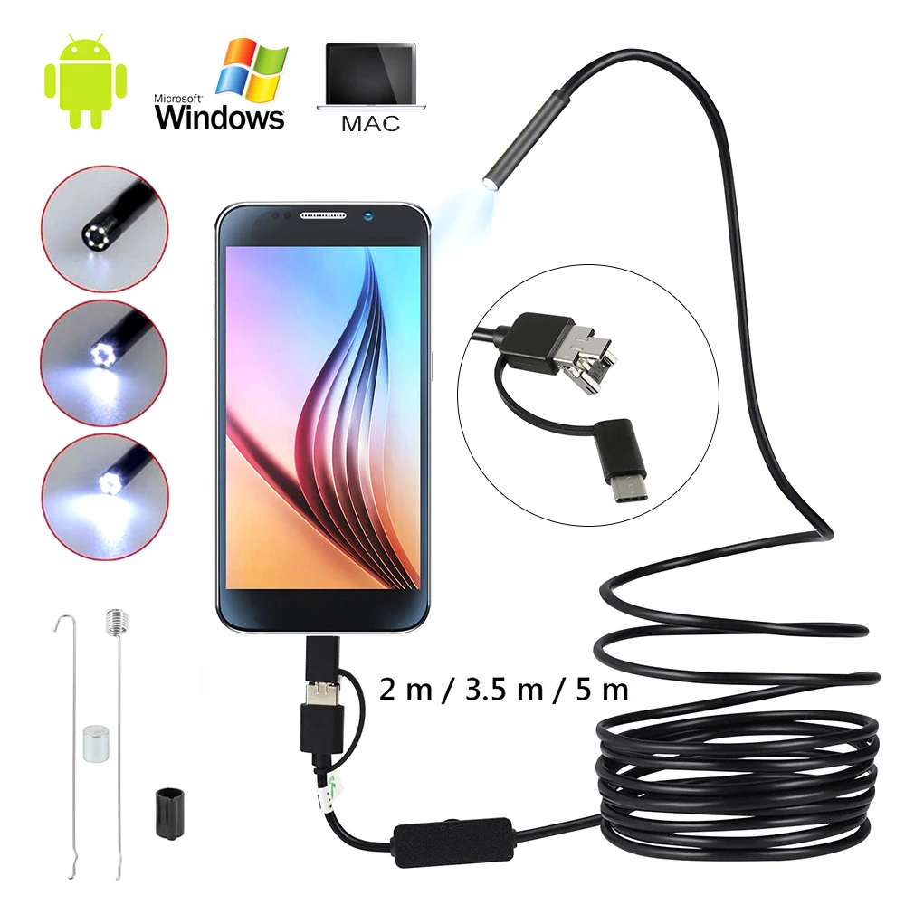 5.5 mm Endoscop Camera Endoscop USB, Camera de Inspecție 1M-10M cablu Flexibil rezistent la apa IP67 6LEDs Camere pentru Android pe PC