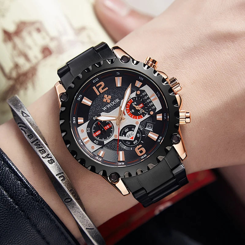 Sport Cuarț Ceasuri Pentru Barbati 2021 WWOOR Moda Negru Ceas de Brand de Top de Lux din Oțel Inoxidabil rezistent la apă, Cronograf Ceas de mână