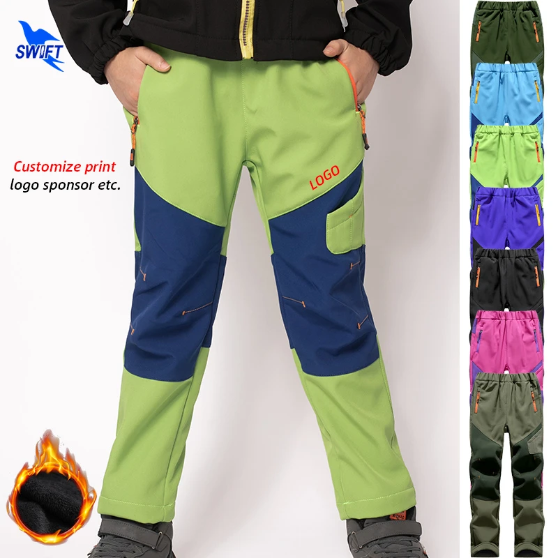 Băieți Fete Toamna Iarna Cald Softshell Fleece Pantaloni Pentru Copii Impermeabil În Aer Liber, Camping, Schi, Drumeții Windproof Pantaloni Personaliza