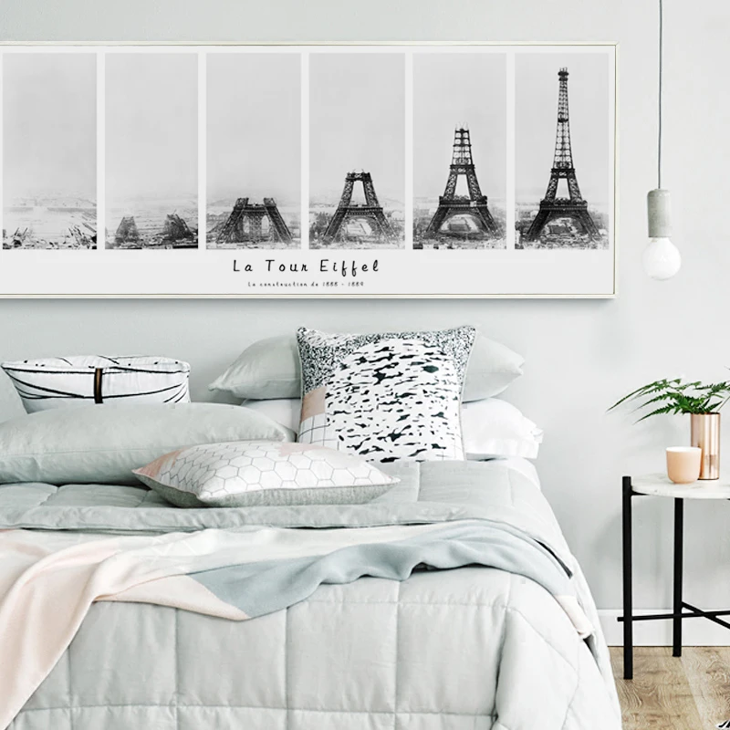 Nordic Epocă Turnul Eiffel Procesul De Construcție Banner Pictura Panza De Imprimare Imagine Poster De Arta De Perete Camera De Zi Decor Acasă