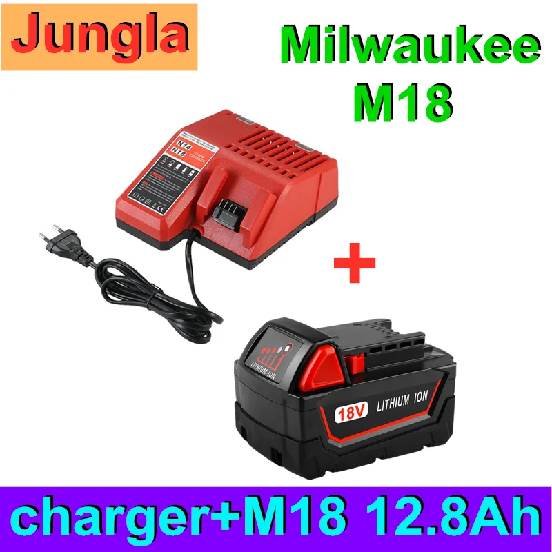 Original 18V 12800mAh Replacemet Litiu-ion 12.8 Ah Baterie pentru Milwaukee Xc M18 M18B Unelte cu acumulatori Baterii+Incarcator