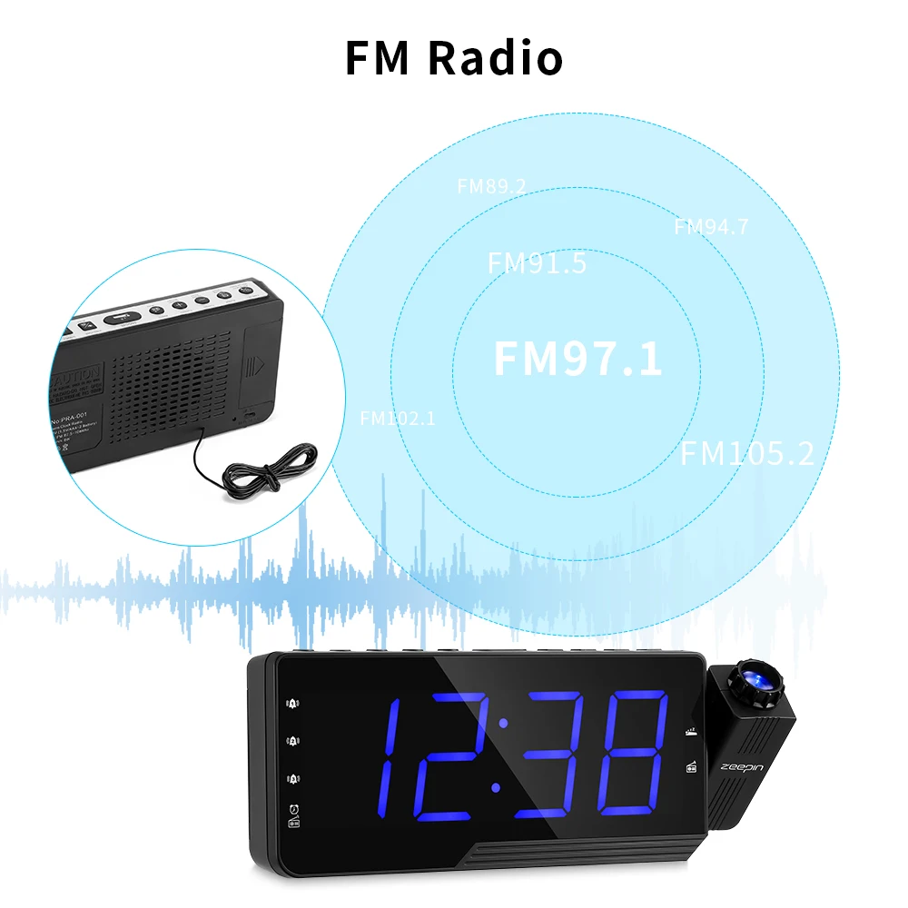 Proiector Digital Radio cu Ceas desteptator, Snooze Timer Temperatură LED Display USB Cablu de Încărcare 110 Grade Masă de Perete Radio FM Ceas