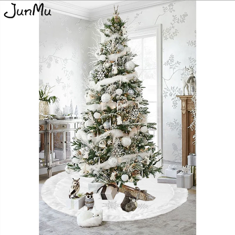 Alb pur Pom de Crăciun Fusta cu o Grosime de Faux Blana Fulg de zăpadă Pom de Crăciun Fusta Decoratiuni Xmas 120cm