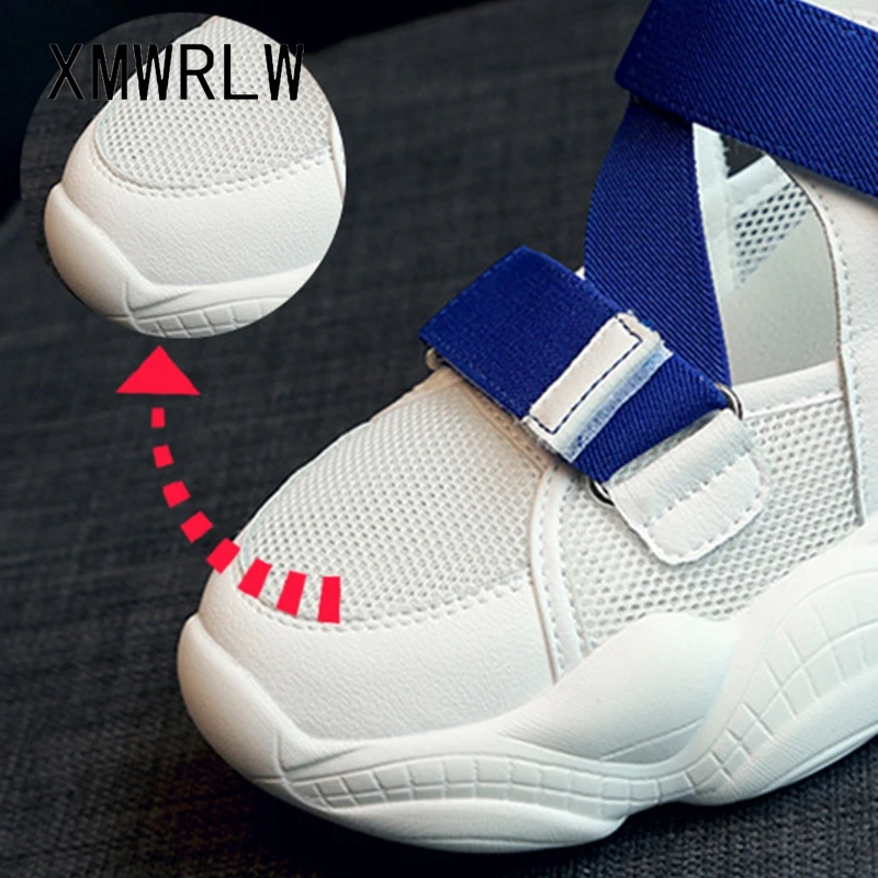 XMWRLW Piele naturala Sandale de Vara Pentru Femei Casual Cârlig Buclă Pantofi ochiurilor de Plasă de Sandale cu Toc Femei de Vară 2020 Închis Toe Pantofi