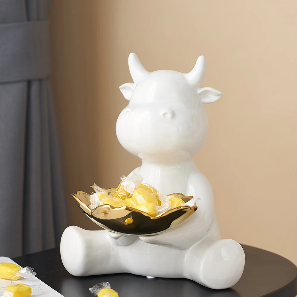 Vaca Model Statui Pentru Decorarea Camera De Zi De Decorare Fructe Tava De Depozitare Animale Simpatice Figurine Decor Bucatarie Accesorii