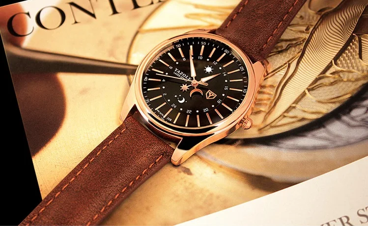 YALOZE Brand de Moda Bărbați ' s Ceas din Piele Trupa Black Lux Cuarț Încheietura Ceasuri Barbati Ceas Rochie Casual relogio masculino