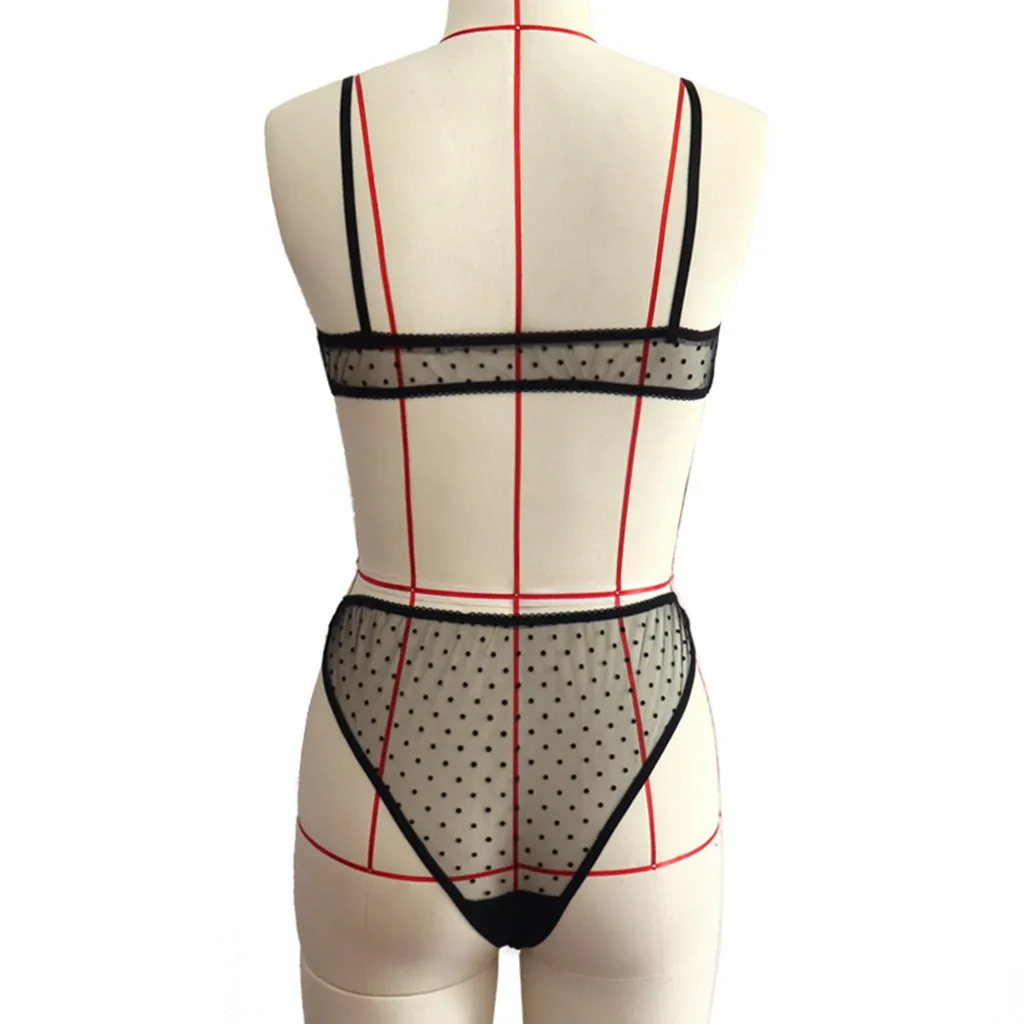 Femei Lenjerie Sexy Dot Mesh Wireless Doamnelor Sutien Deschis Picioare Thong Set de Lenjerie Negru S-XL lenjerie feminina 2020