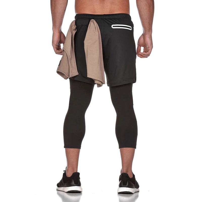 Compresie Pantaloni Barbati 2 IN 1 Skinny Fitness Legging Elastic Pantaloni Lungi 2019 Noi Vițel Lungime uscare Rapidă Bărbați Jambiere Pantaloni