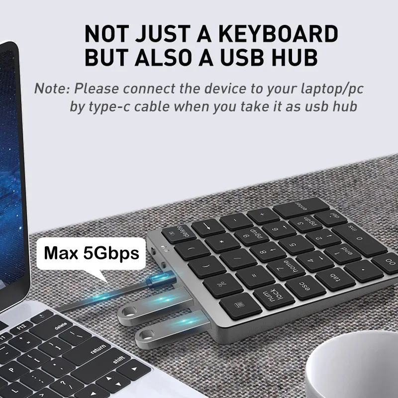 Bluetooth Mini Tastatura Numerică 28 Cheile Profitabilă Tastatura cu Hub USB 3.0 Compatibil cu laptop Tablet PC Desktop