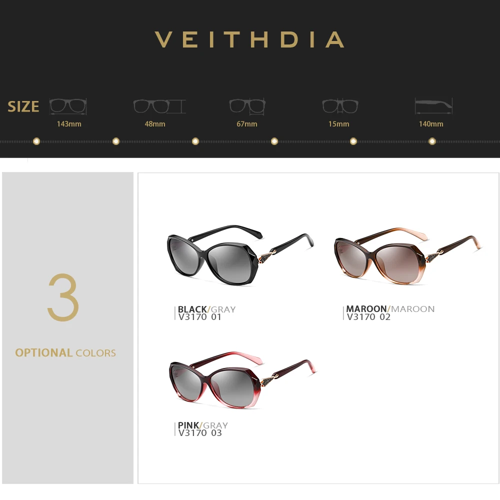 VEITHDIA Femei ochelari de Soare Polarizat Gradient Lens Lux Doamnelor Designer de ochelari de Soare Ochelari de Accesorii Pentru Femei 3170