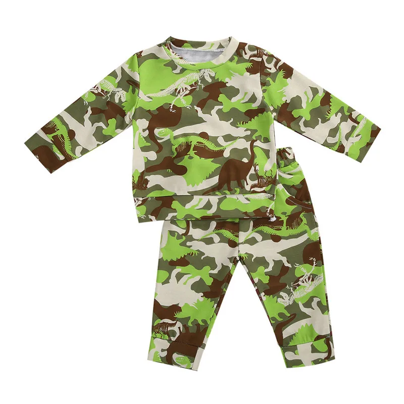 Băiețelul de Camuflaj Dinozaur Tipărite Îmbrăcăminte Set Maneca Lunga Top + Pantaloni 0-24M Infant Toddler Toamna Casual Bumbac Utilaje