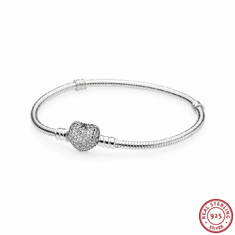 Cadou Ziua îndrăgostiților Real Argint 925 Romantic Deschide Inima Incuietoare Bratari pentru Femei Bijuterii Clar CZ Gravat LOGO-ul FLB020