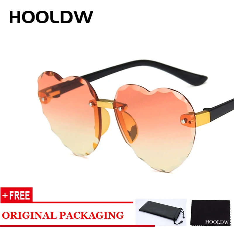 HOOLDW 2020 Nou fără ramă Copii ochelari de Soare Fete DRAGOSTE în Formă de Inimă pentru Copii Ochelari de Soare în aer Liber, de Călătorie UV400 Ochelari de Oculos De Sol