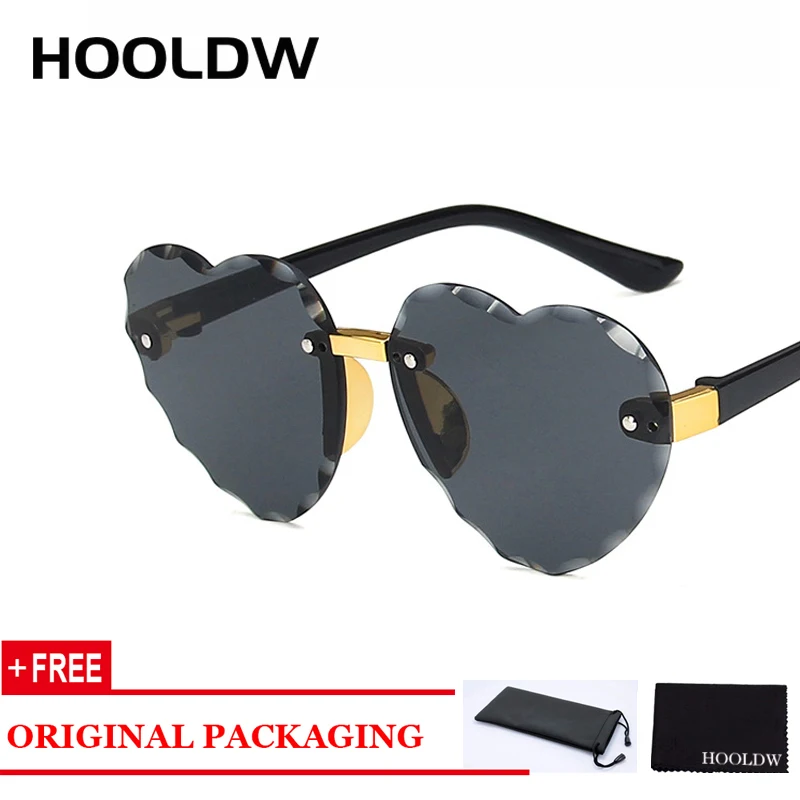 HOOLDW 2020 Nou fără ramă Copii ochelari de Soare Fete DRAGOSTE în Formă de Inimă pentru Copii Ochelari de Soare în aer Liber, de Călătorie UV400 Ochelari de Oculos De Sol