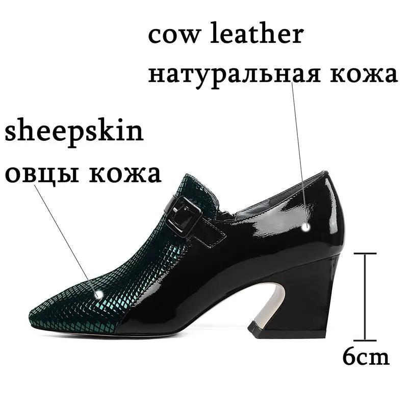 ALLBITEFO Două tipuri de piele naturala pantofi cu toc femei tocuri de primavara toamna tocuri inalte catarama birou doamnelor pantofi