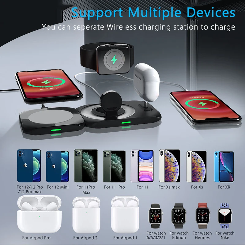 4 În 1 Încărcător Wireless Pentru iPhone 12 Pro Max Apple Watch Airpods Pro Multiple Wireless Charging Station Stand Fast Charger Dock
