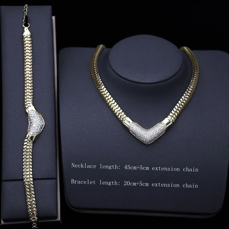 Moda Dubai Seturi de Bijuterii Pentru Femei de Lux Colier Inima Brățară de Aur de culoare Șarpe Lanț os de Mireasa fată de nunta bijuterii set