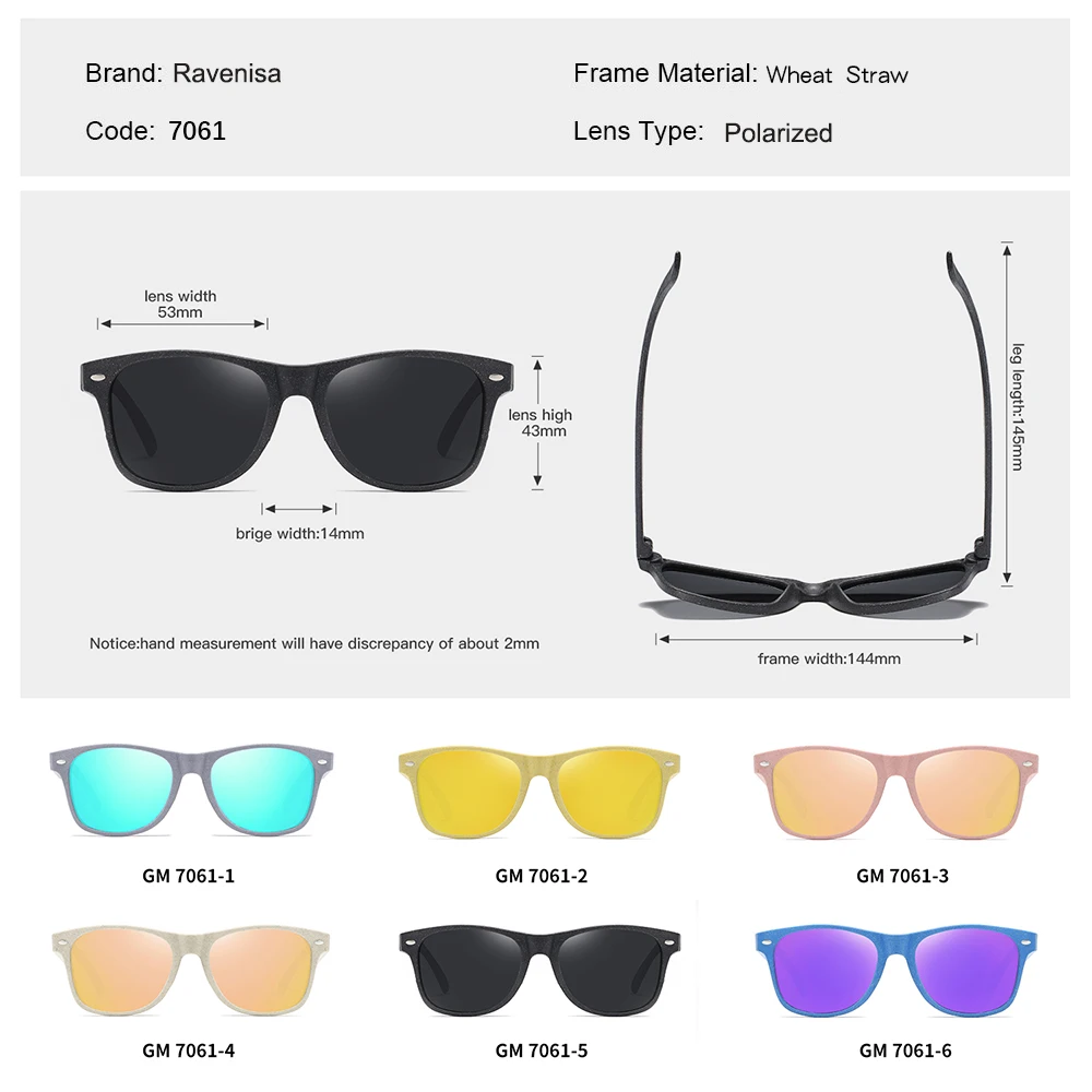 RAVENISA 2020 Moda Retro Personalizate Ochelari de Soare Cu Oglinda Polarizate Paie de Grâu Cadru Eco-Friendly ochelari de Soare Pentru Barbati Femei