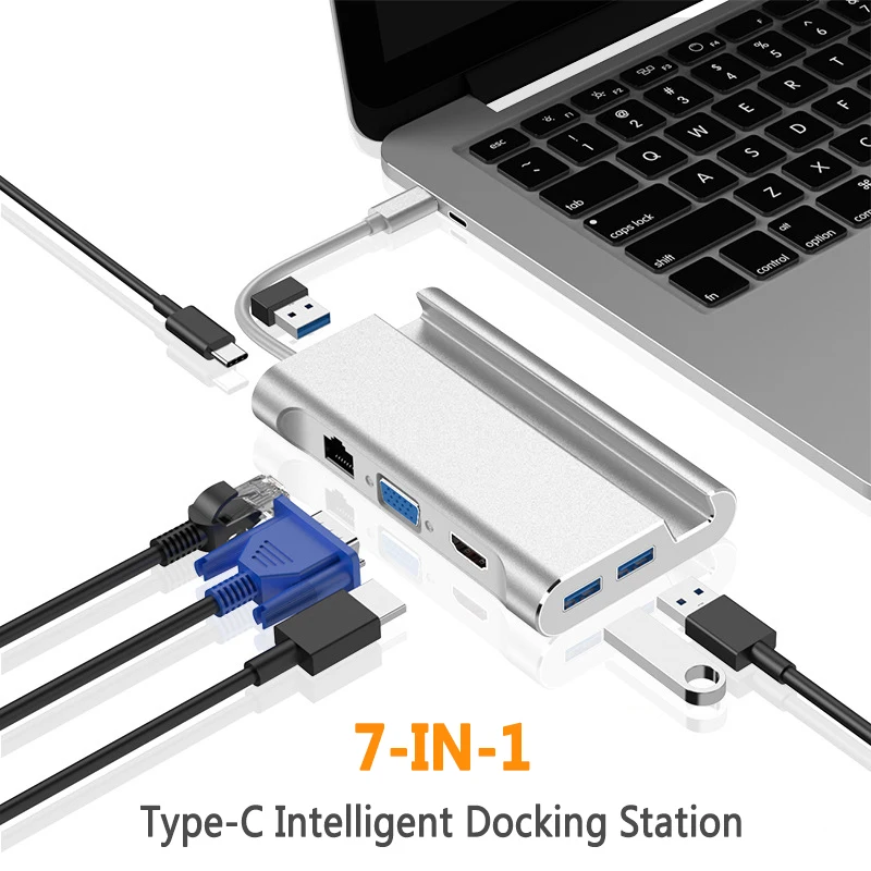 7 în 1 Stație de Andocare USB Tip-C Converter HUB HDMI, VGA, RJ45 Multiport USB-C de Telefon Suport Adaptor Pentru Notebook-uri Huawei MATE 10