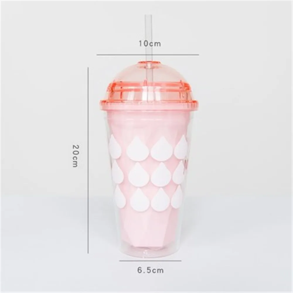 Creative Scrisoare de Cafea Ceai Lapte Cani de Plastic cu strat Dublu de Sticlă de Apă Cu Paie Capac de Călătorie Portabil Roz Alb Drinkware 420ML