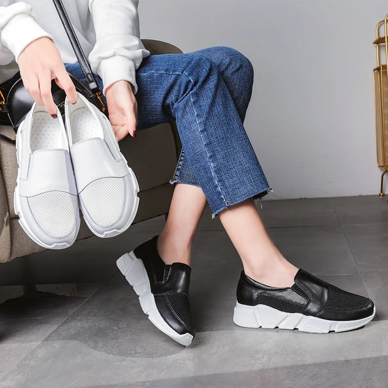 Platforma Femei din Piele Adidasi Pentru Femei Slip-On Alb Formatori Femme Pantofi de Femeie Solidă a Spori Încălțăminte Sport 2020