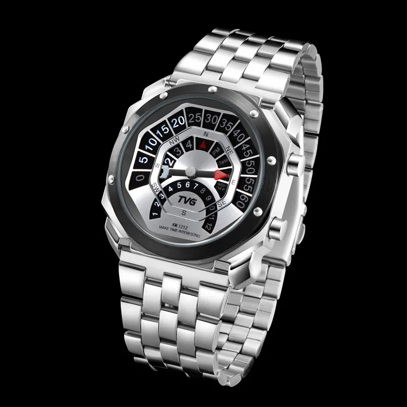 Mens ceasuri de top de brand de lux ceasuri quartz Compass rezistent la apa Original brevet de design din oțel inoxidabil barbati ceas KM1212