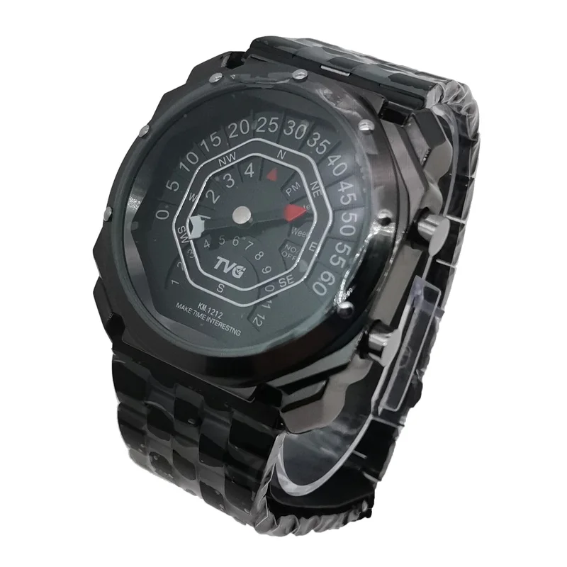 Mens ceasuri de top de brand de lux ceasuri quartz Compass rezistent la apa Original brevet de design din oțel inoxidabil barbati ceas KM1212