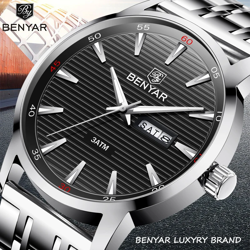 BENYAR Bărbați Ceasuri de Lux de Top Casual Cuarț Ceas pentru Bărbați din Oțel Inoxidabil rezistent la apa de Moda Militare Ceas Sport Barbati Reloj Hombre