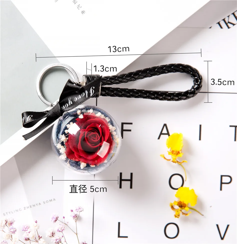 Nemuritoare Floare Masina Agățat de Lanț Cheie cu Ridicata Creative Yonghua Flori Acrilic Minge Cadou de Ziua Îndrăgostiților Pentru a Trimite Miere Pentru Dragoste