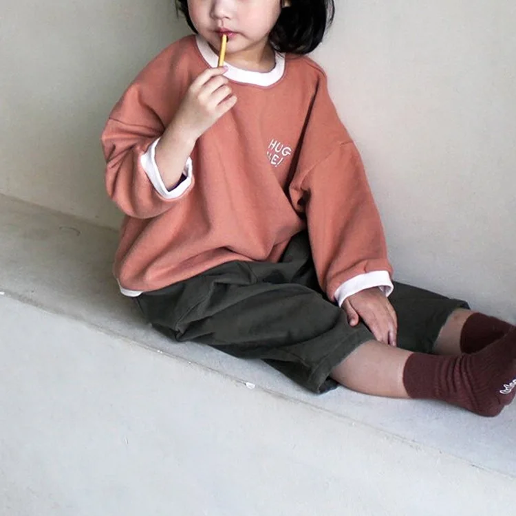 Copii coreeană Nou Sacou Simplu Pierde Tipărite Lână Inel de Bumbac Garda Copil cu Mâneci Lungi T-Shirt