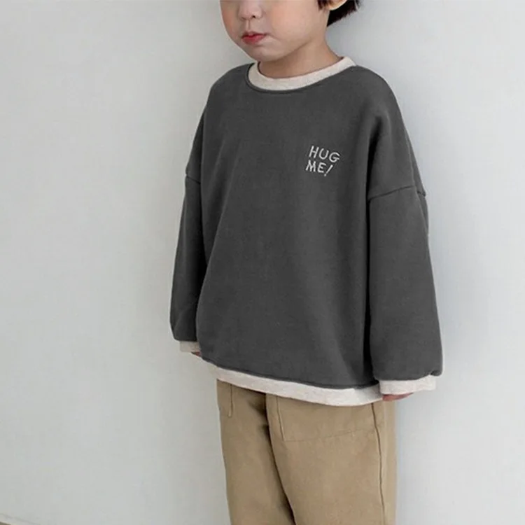 Copii coreeană Nou Sacou Simplu Pierde Tipărite Lână Inel de Bumbac Garda Copil cu Mâneci Lungi T-Shirt