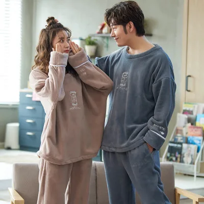 Coreean Toamna Iarna Femei Îngroșa Coral Fleece Cuplu Pijama Set Pijamale Desene Animate Home Service Plus Dimensiune Pijama Mujer