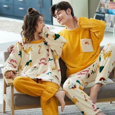 Coreean Toamna Iarna Femei Îngroșa Coral Fleece Cuplu Pijama Set Pijamale Desene Animate Home Service Plus Dimensiune Pijama Mujer