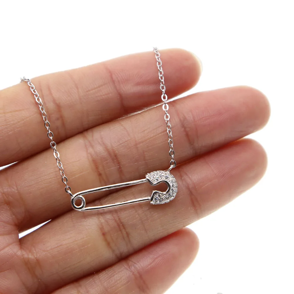Nou Argint 925 CZ Deschide Pin Pandantive Coliere pentru Femei AAA Cz Piatră Subțire Lanț Moda Bijuterii Îndrăgostiților Prezent