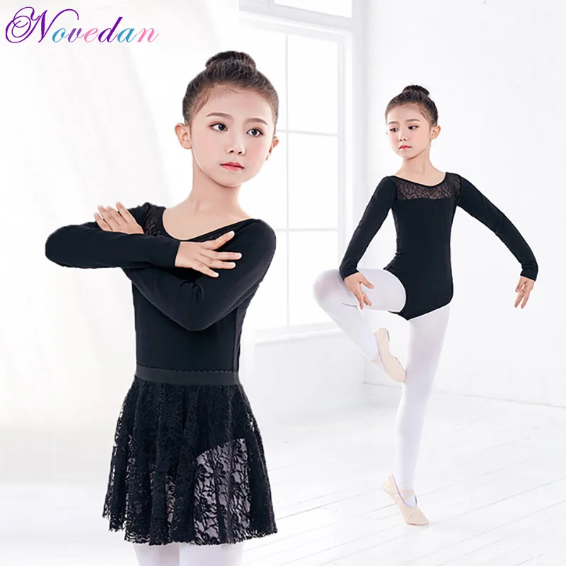 Dantelă Neagră Fete Balet Tricouri Copii Fete Maneca Lunga Gimnastica, Balet Îmbrăcăminte Pentru Dans Copii Gimnastica Tricouri