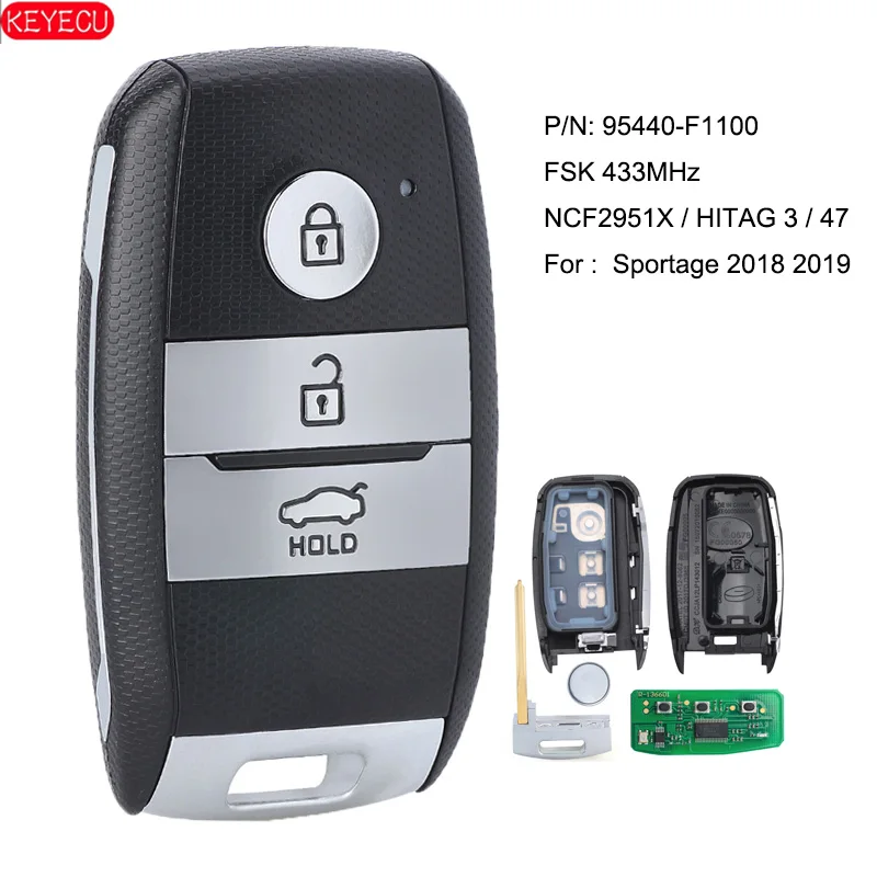 KEYECU 95440F1100 Keyless Go Smart Telecomanda Auto breloc FSK 433MHz ID47 pentru KIA Sportage 2018 2019 P/N: 95440-F1100