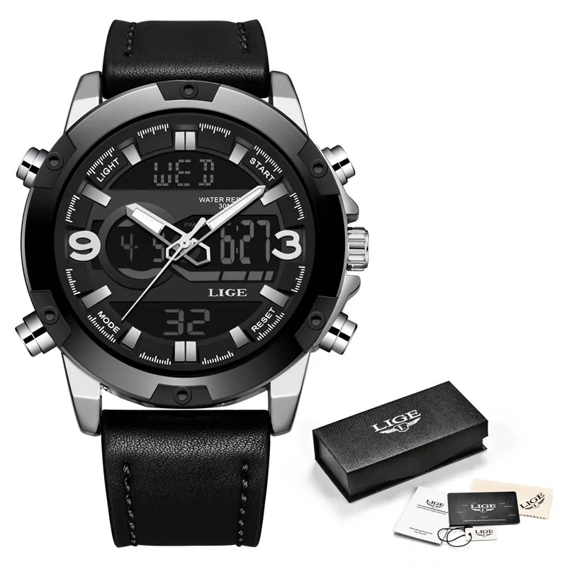 LIGE Oameni Pentru Ceas de Lux de Top de Brand Sport Barbati Ceasuri Militare din Piele Impermeabil Cuarț Ceas Digital Relogio Masculino