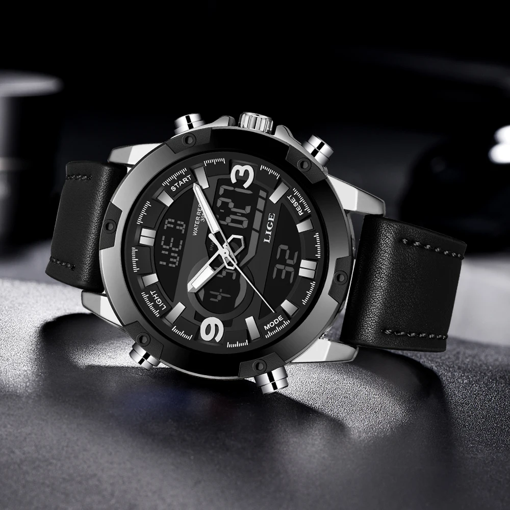 LIGE Oameni Pentru Ceas de Lux de Top de Brand Sport Barbati Ceasuri Militare din Piele Impermeabil Cuarț Ceas Digital Relogio Masculino