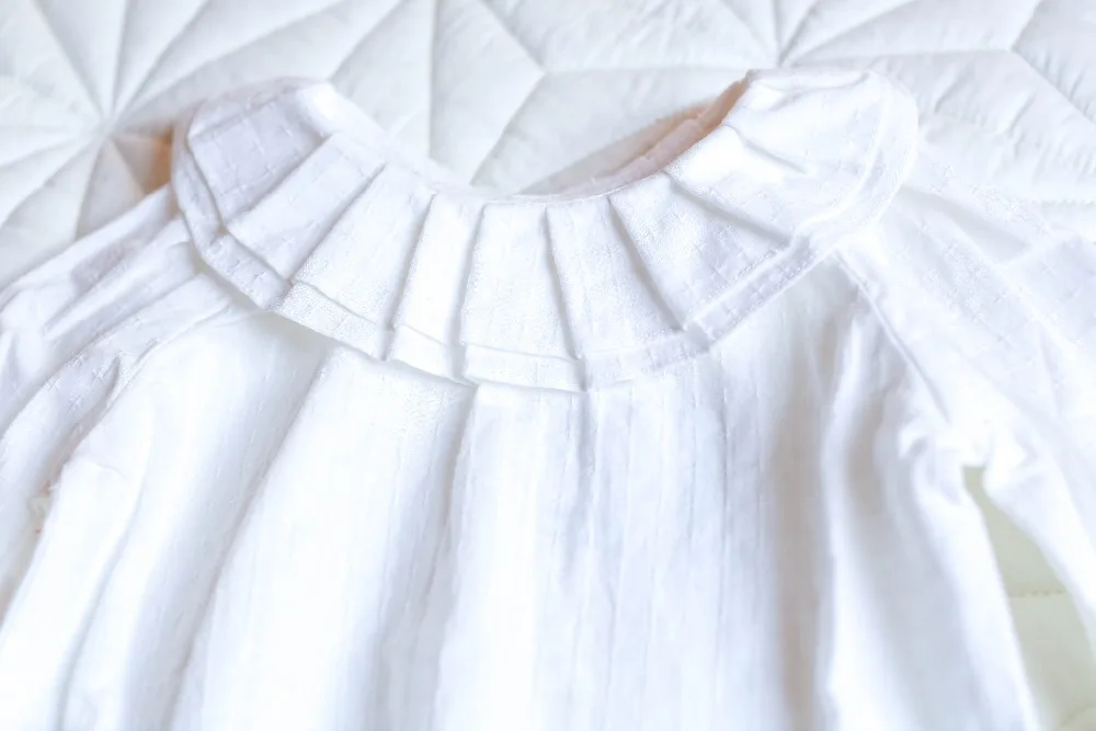Copilul tricouri fete tricou alb cu fata de bumbac volane la guler mici bluza din bumbac pentru fete