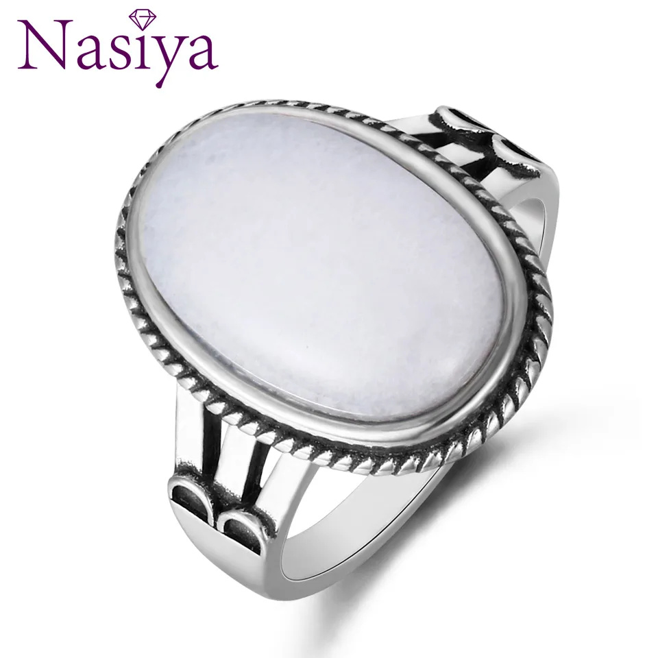 Nasiya Naturale De Calcedonie Alb Inele Argint 925 Bijuterii Pietre Semipretioase Diferite Inele Pentru Femei Hiperbola Petrecere Bijuterii