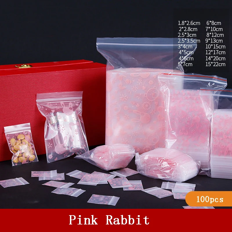Iepure roz de Plastic Mic cu Fermoar Pungă Pungă pungă sigilată Pastila de Ambalare Pungi Mini blocare Zip Pungi de Plastic Pungi de Ambalare 100buc