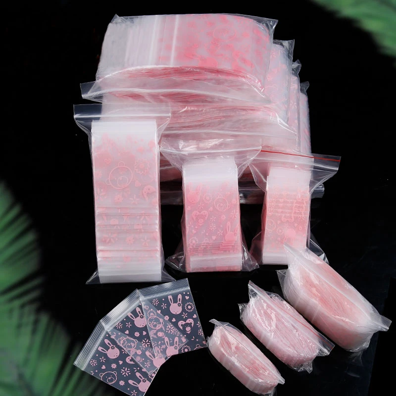 Iepure roz de Plastic Mic cu Fermoar Pungă Pungă pungă sigilată Pastila de Ambalare Pungi Mini blocare Zip Pungi de Plastic Pungi de Ambalare 100buc
