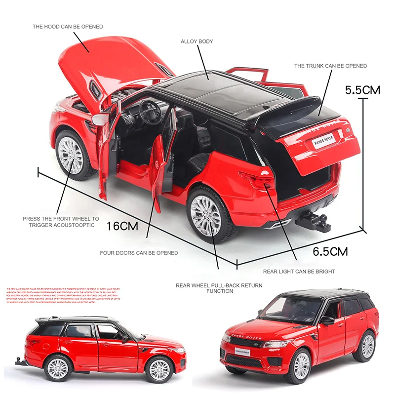 Modelul SUV Auto 1:32 Range Rover Sport Diecasts & Vehicule de Jucărie Aliaj Metalic de Simulare Trage Înapoi Jucarii Pentru Copii, Cadouri Pentru Copii
