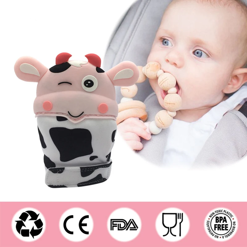 Copilul Silicon Mănuși de Dentitie Mănușă de box de Vacă Formă de Mănuși Nou-născut Sunet Teether Masticabile Nursing Teether Naturale mai Suge Degetul mare
