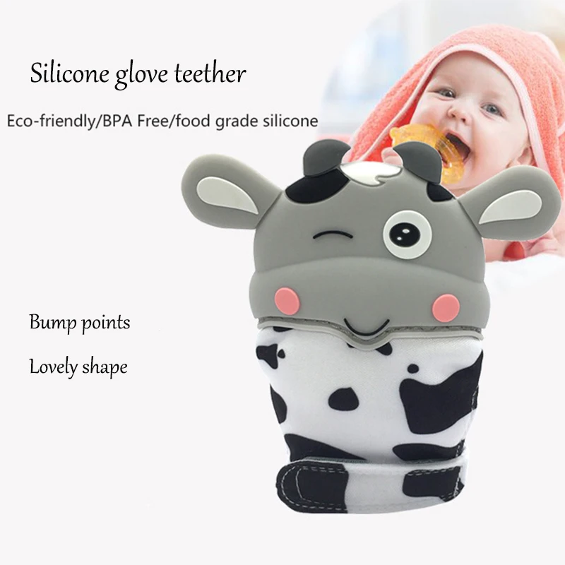Copilul Silicon Mănuși de Dentitie Mănușă de box de Vacă Formă de Mănuși Nou-născut Sunet Teether Masticabile Nursing Teether Naturale mai Suge Degetul mare